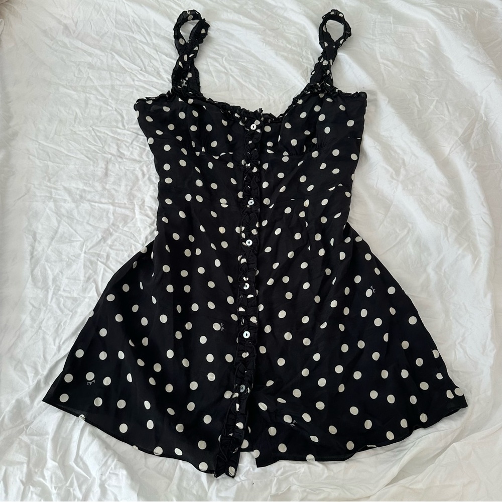 Realisation par black polka dot mini dress